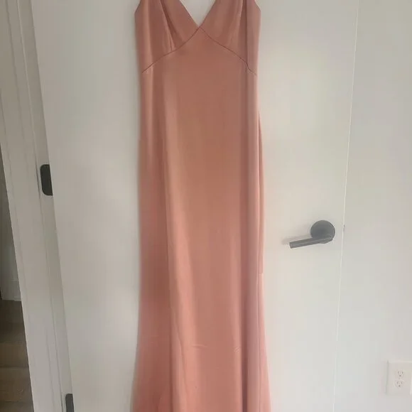 ALICE + OLIVIA Julietta V-Neck Blush Pink Slip Maxi Dress Burnt Rose Pink Size 0 - Picture 3 of 8